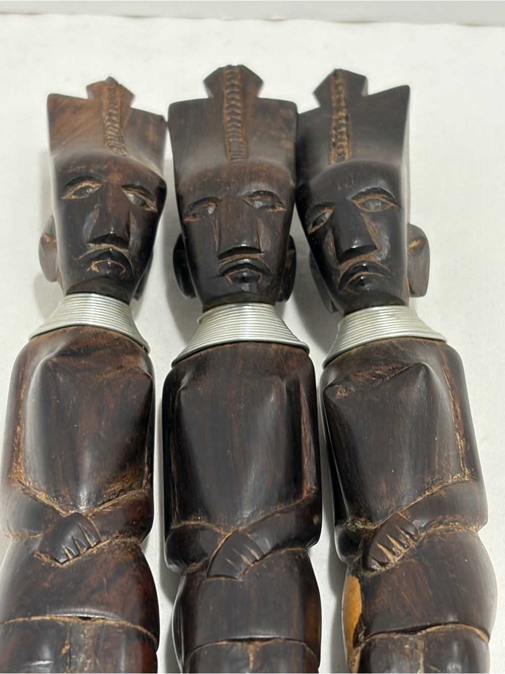 Hand-Carved Brown Wooden Serving Utensil Set with Carved Figure Handles - Picture 4 of 10
